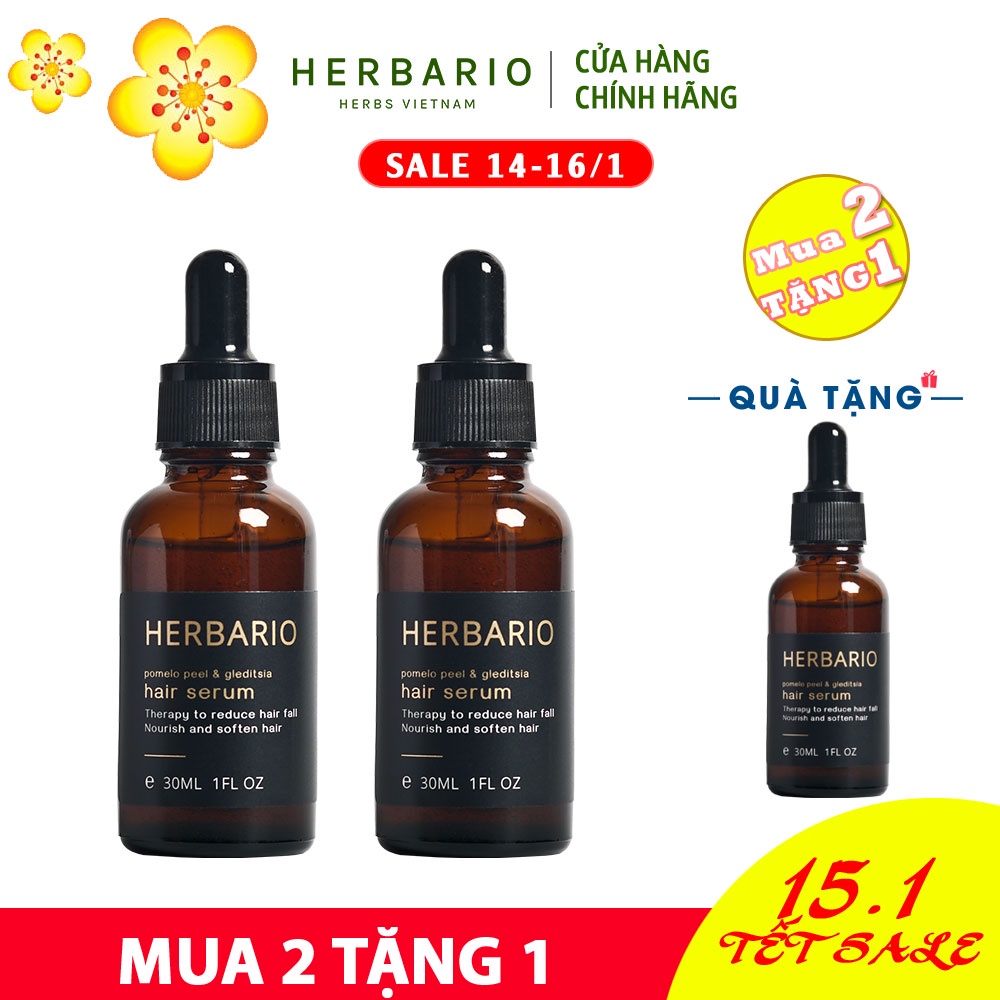 Combo 2 chai serum vỏ bưởi và bồ kết herbario 30ml giảm rụng tóc, giúp mọc tóc chắc khoẻ