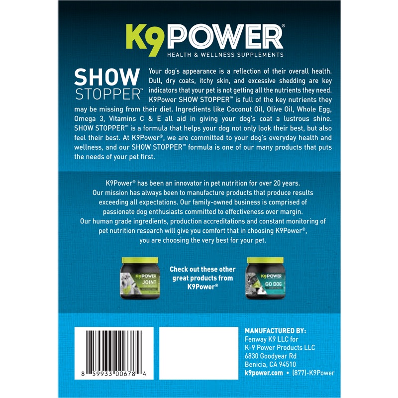 Thức ăn cho chó - Bột dinh dưỡng cho chó K9 POWER Show Stopper Healthy Coat &amp; Skin.
