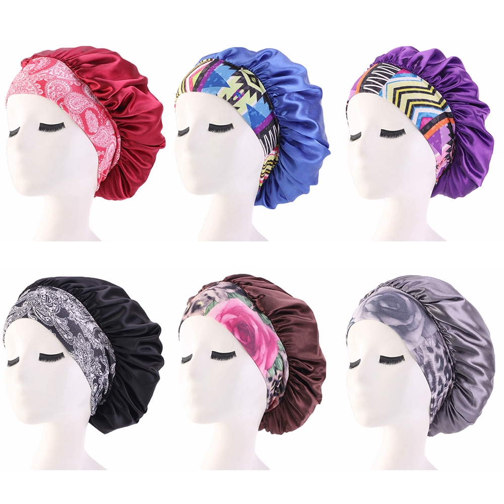 Mũ trùm đầu ngủ bằng satin chống rụng tóc đơn sắc cho nữ