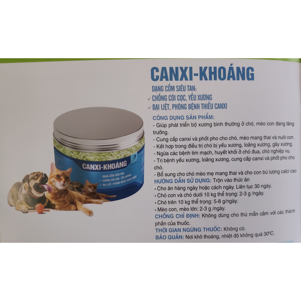 Cốm Canxi khoáng bổ sung Canxi chống còi xương chó chó mèo 200g