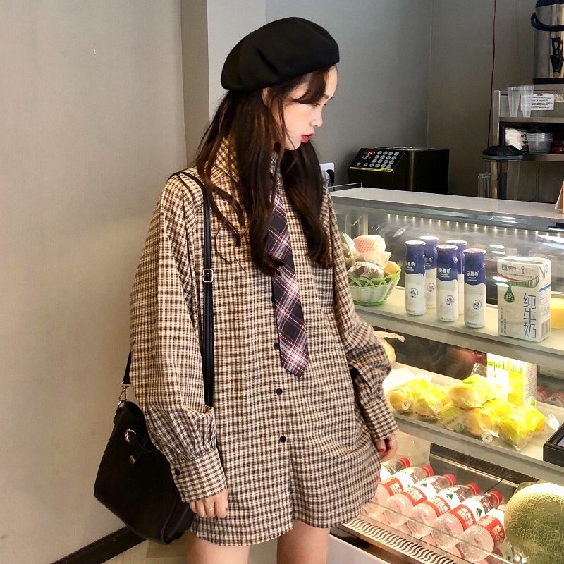 Áo Len Không Tay Form Rộng Họa Tiết Sọc Caro In Chữ Phong Cách Hàn Quốc