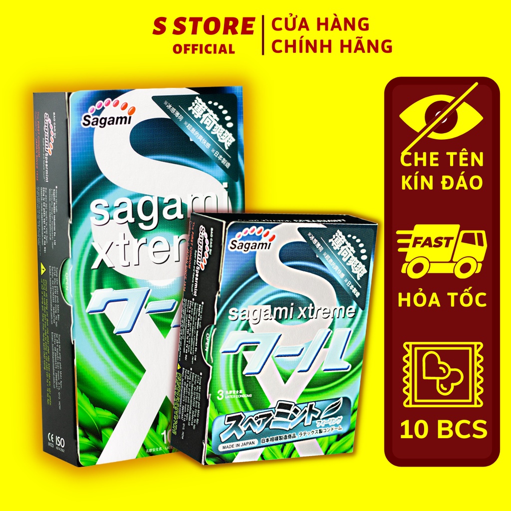 Bao Cao Su Sagami Spearmint Hương Bạc Hà - BCS Mỏng - Kéo Dài Thời Gian - Hộp 10 Chiếc