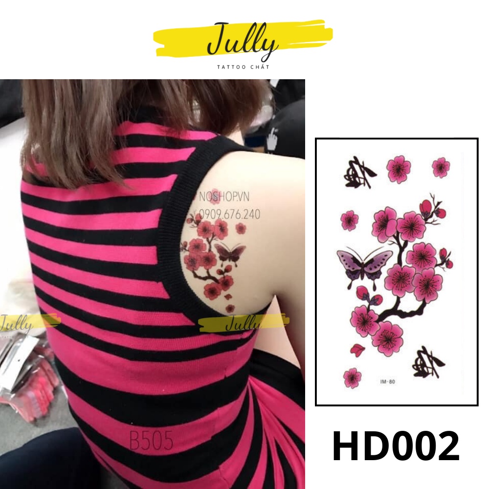 Hình xăm dán mini hoa đào JULLY Tattoo chất, xăm tạm thời 15 ngày chống nước, tặng kèm 1 miếng tẩy xăm cho đơn từ 20k