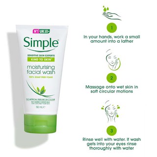 Sữa rửa mặt Simple Moisturising Facial Wash 150ml dành cho da khô nhạy cảm (tuýp trắng sữa)