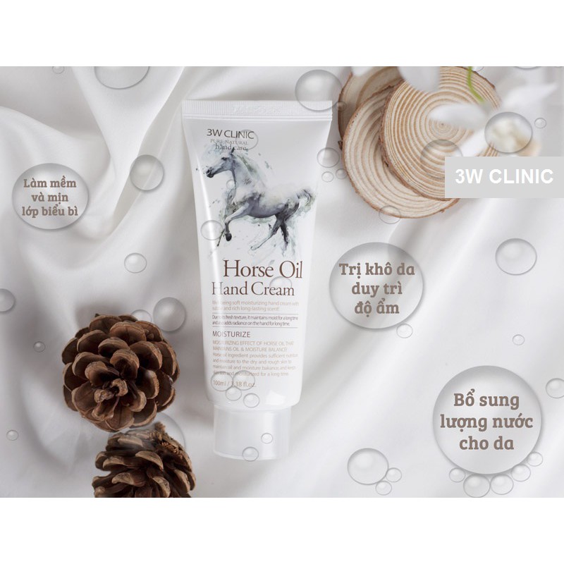 KEM DƯỠNG DA TAY TINH CHẤT DẦU NGỰA HORSE OIL HAND CREAM 3W CLINIC 100ml