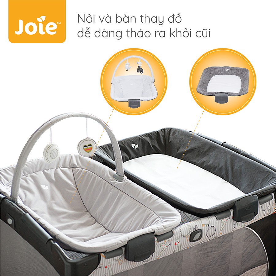 Giường cũi cao cấp - Joie Commuter Changer &amp; Snooze Linen Gray ( Hàng chính hãng )