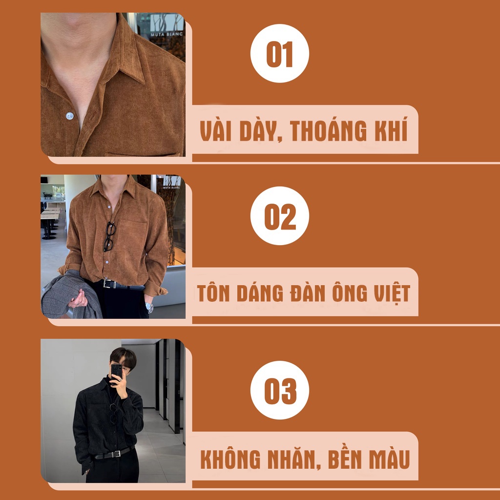 Áo sơ mi nam chất lIệu vải nhung tăm mềm mịn dày dặn không bai xù, phong cách trẻ trung năng động A09