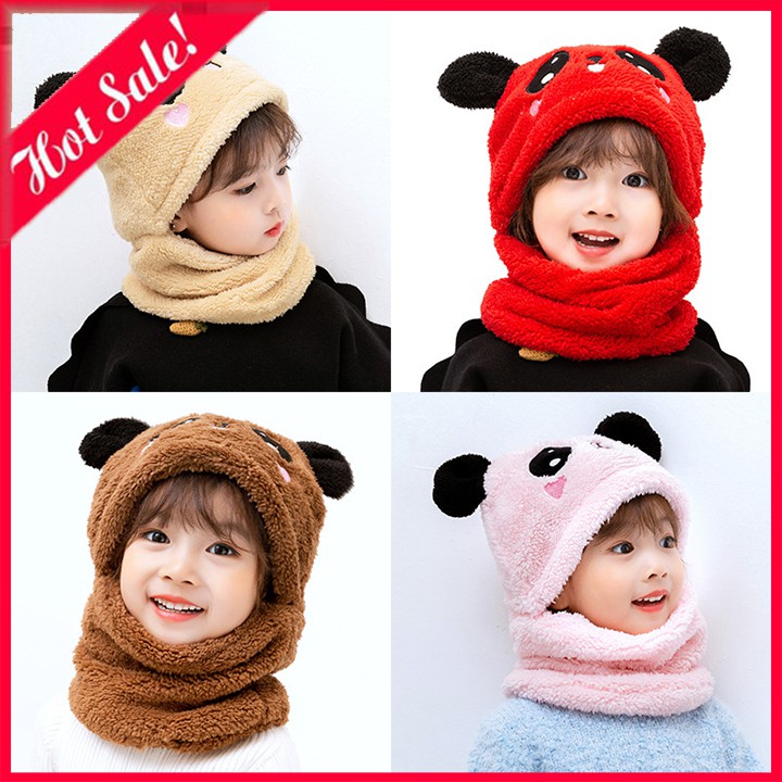 Mũ Len Trùm Đầu Kèm Khăn Quàng Cổ Hình Gấu Trúc Đáng Yêu Cho Bé