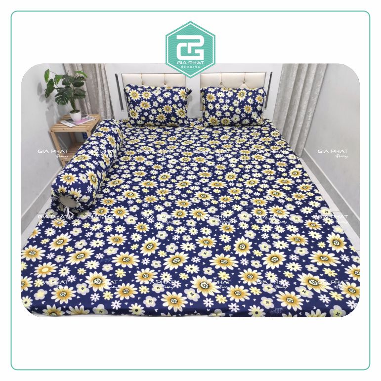 Bộ Ga Gối Thun Lạnh Hàn Quốc {4 Món} họa tiết Cúc Lớn( 1 ga bọc + 2 vỏ gối nằm + 1 vỏ gối ôm )