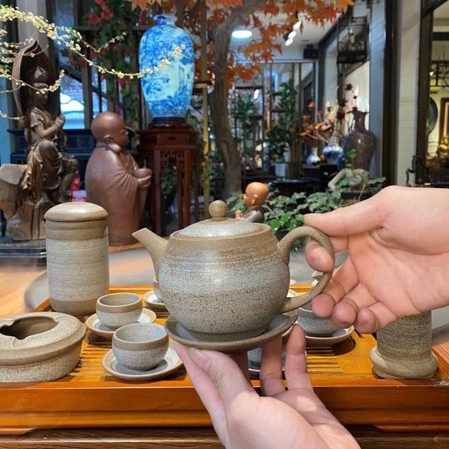 Bộ Ấm Chén Uống Trà, Bộ Ấm Chén Bát Tràng Cao Cấp - Hồng Sa Tinh Vân