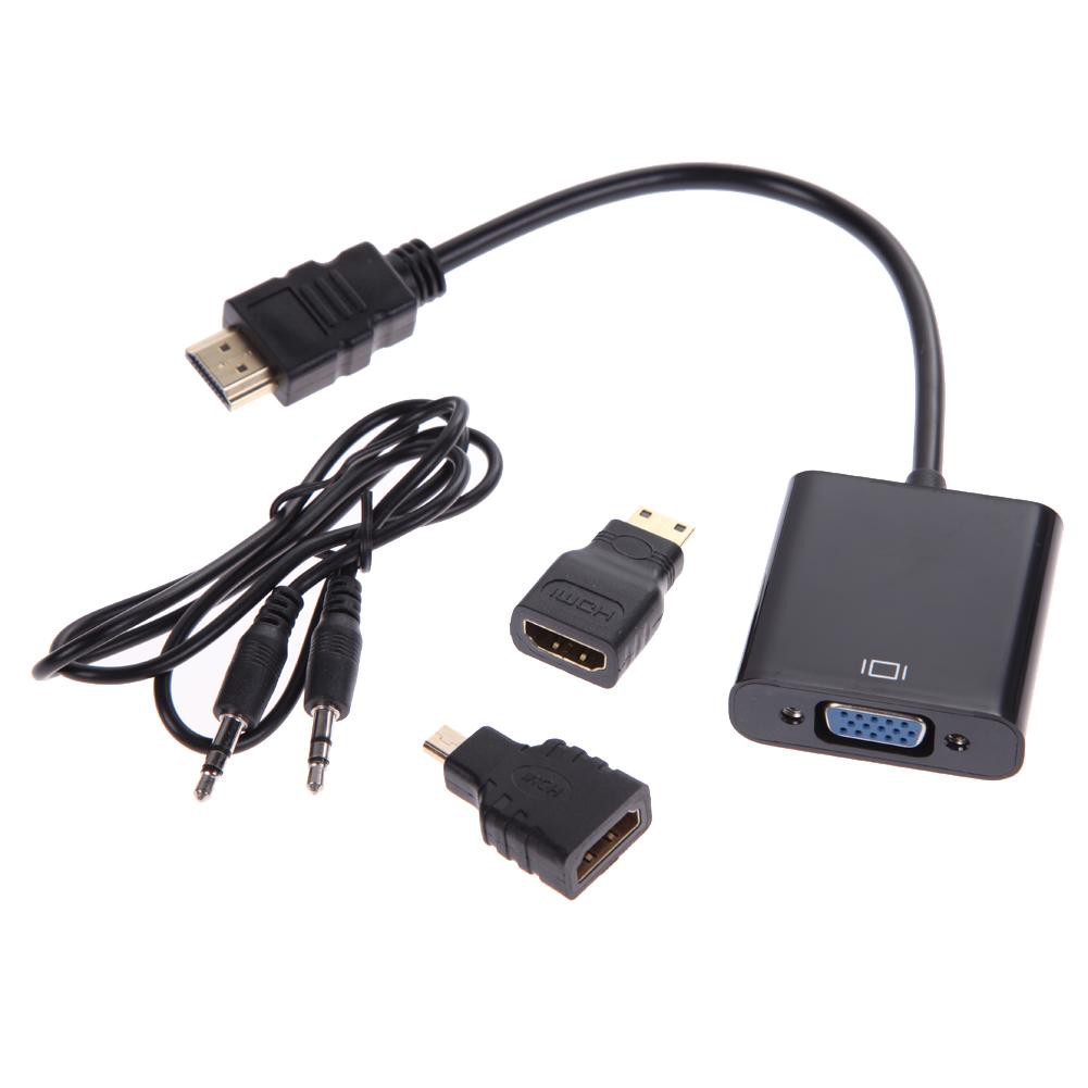 [Trong kho] ♠♠Bộ chuyển đổi 1080P Micro HDMI / Mini HDMI / HDMI sang VGA có âm thanh