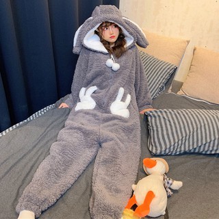 Bộ đồ ngủ lông thú tai dài ấm áp