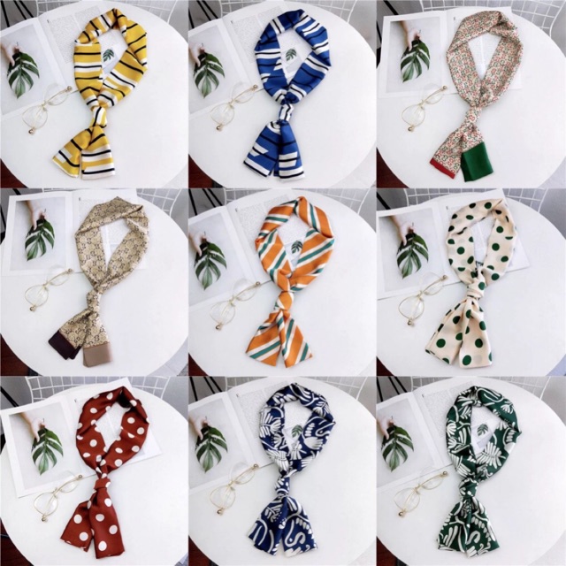 Khăn choàng cổ lụa satin thắt nơ áo sơ mi - Maben