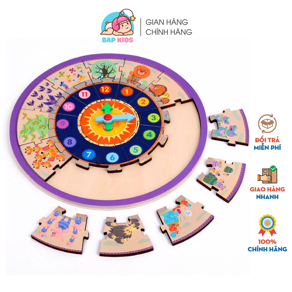 Đồ chơi gỗ Bapkids, Đồng hồ xếp hình thông minh bằng gỗ
