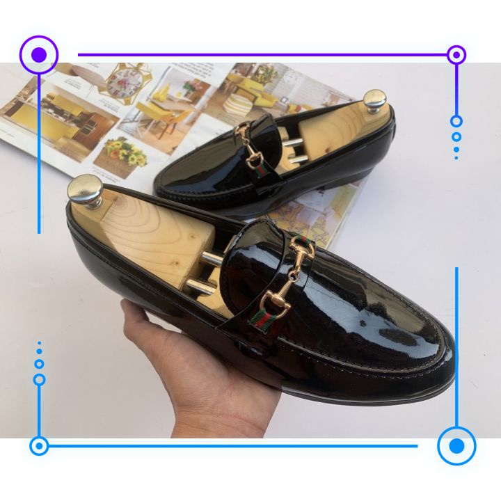 giày da nam da bóng [ chất liệu đế cao su tăng 4cm ] đế khâu chắc chắn , phần quai đính mác G.C có dù kẻ.