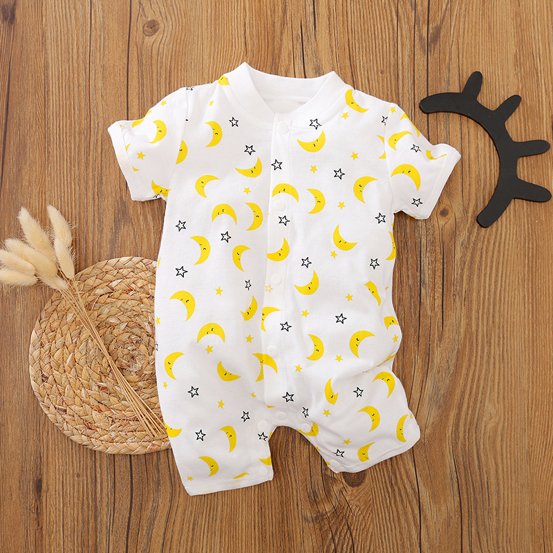 Áo liền quần tay ngắn vải cotton họa tiết hoạt hình tay ngắn đáng yêu cho bé 3-8 tháng tuổi