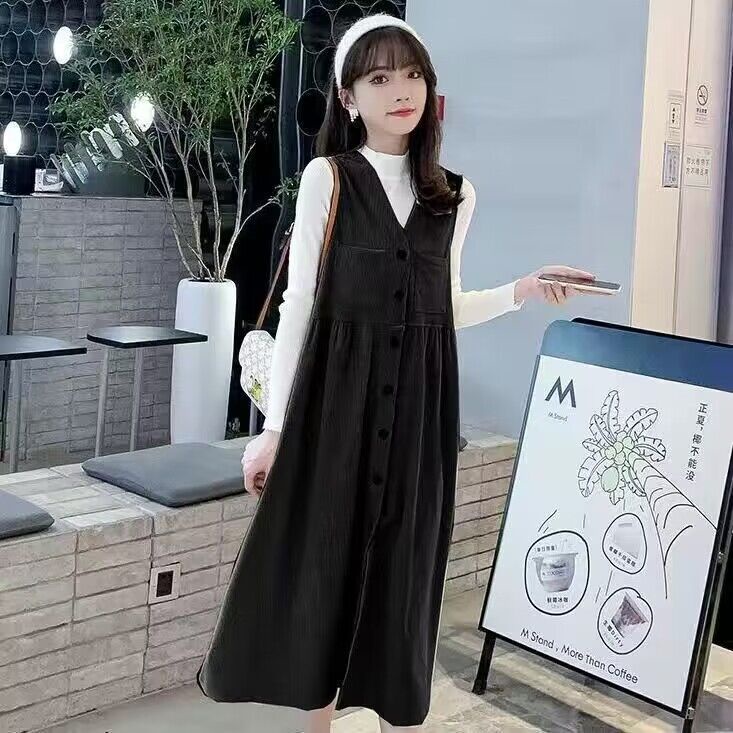 Đầm bầu váy bầu mùa đông công sở thiết kế yếm rời không kèm áo