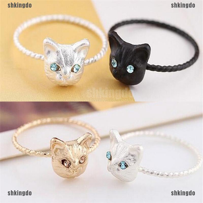 Nhẫn hợp kim hình mèo đính đá dễ thương