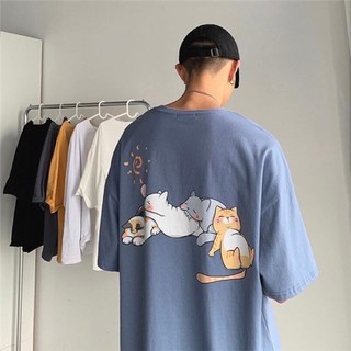 [ Có Ảnh Thật ] Áo thun unisex tay lỡ form rộng - Phông 4 chú mèo