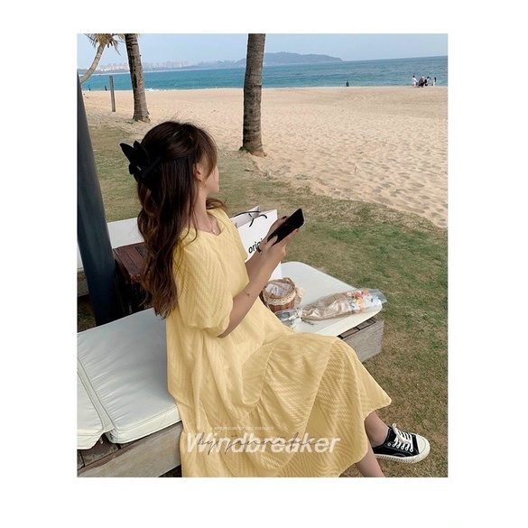 Đầm trơn dáng dài babydoll siêu xinh bầu bì bon chen thoải mái