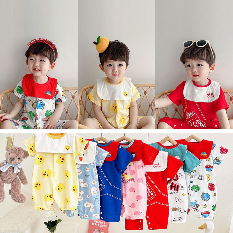 Bộ Đồ Ngủ Áo Liền Quần Tay Ngắn Chất Liệu Cotton Mỏng In Họa Tiết Hoạt Hình Thời Trang Mùa Hè Cho Bé