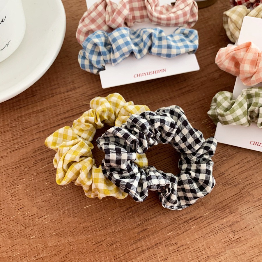 Dây Buộc Tóc Co Dãn Họa Tiết Caro Phong Cách Hàn Quốc Cho Nữ