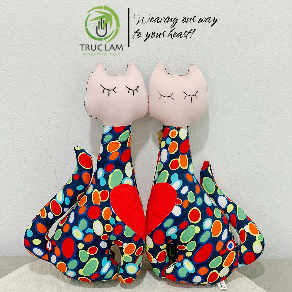 Đồ Chơi Cho Bé Thú Nhồi Bông Hình Con Mèo Ghép Đôi Trái Tim Vải Hoa Bông Gòn Cao Cấp - Trúc Lâm Handmade