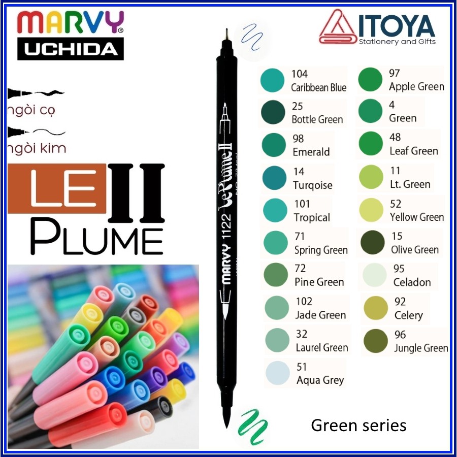 Bút cọ hai đầu Marvy Le Plume II 1122 (Green series)