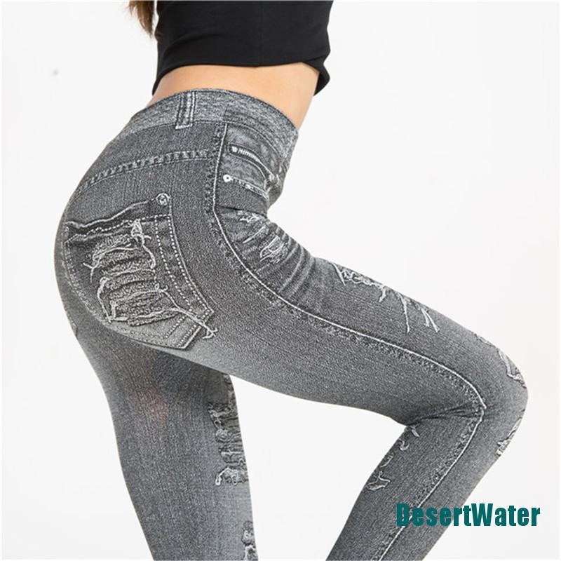 Quần Legging Giả Jean Rách Thời Trang Nữ