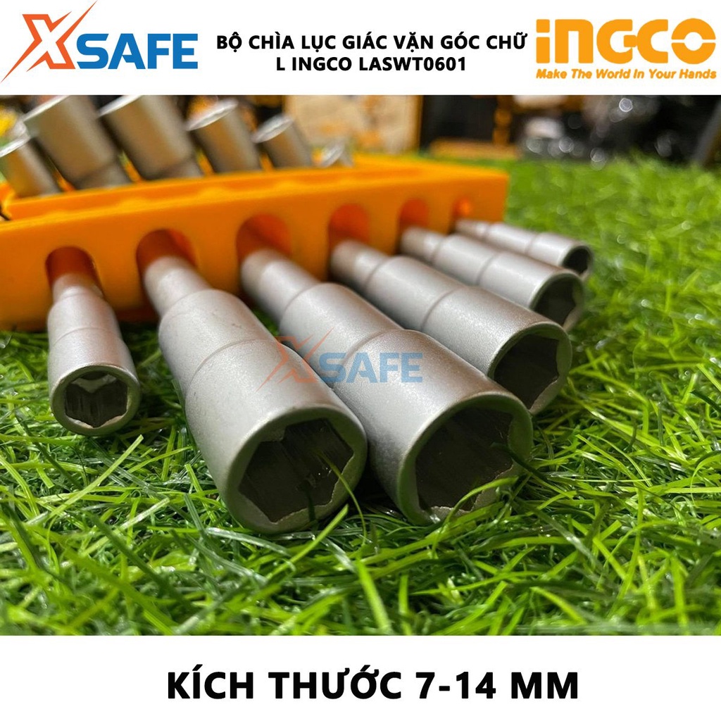 Bộ 6 chìa vặn góc L INGCO LASWT0601 Bộ chìa lục giác 6 chi tiết, chất liệu CR-V, cấu trúc một mảnh, đúc nguyên khối