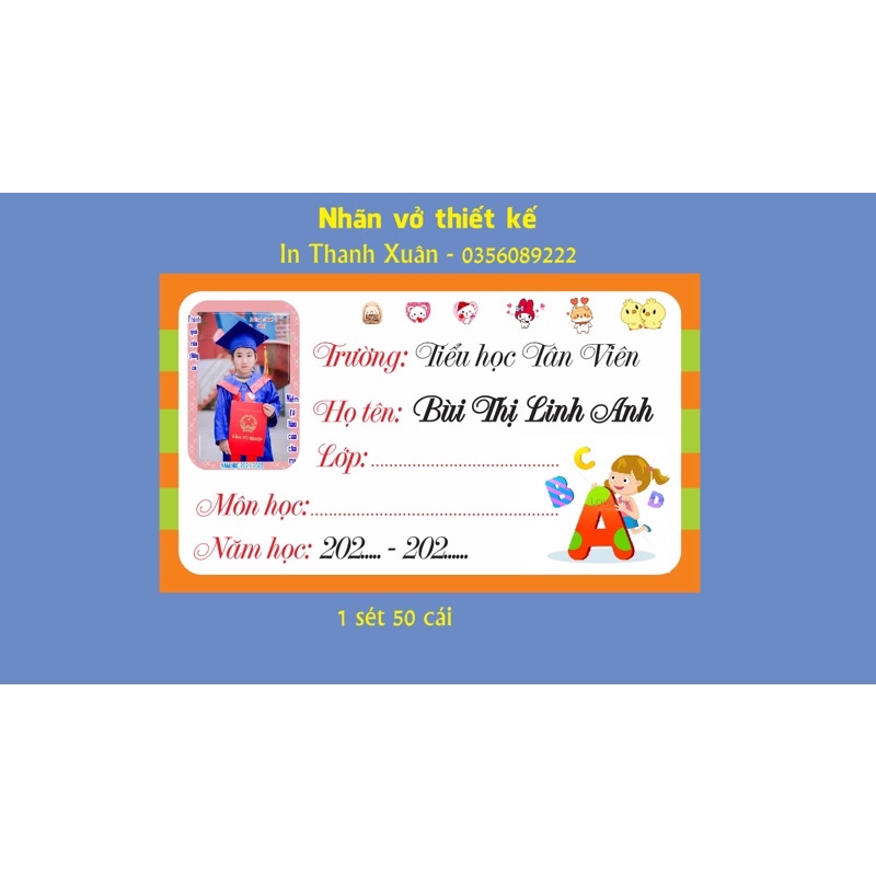 SÉT 50 NHÃN VỞ IN TÊN THEO YÊU CẦU