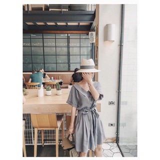Đầm cổ sen chất kaki thanh lịch