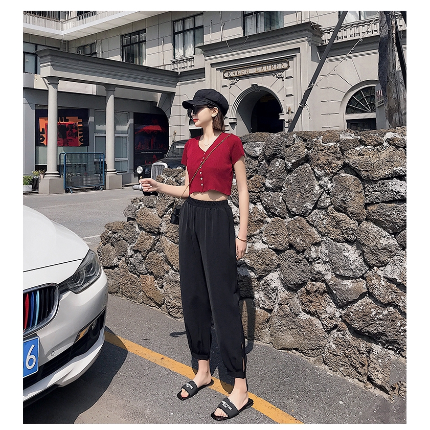 SUXI Quần ống rộng lưng cao phong cách thời trang hàng ngày dành cho nữ