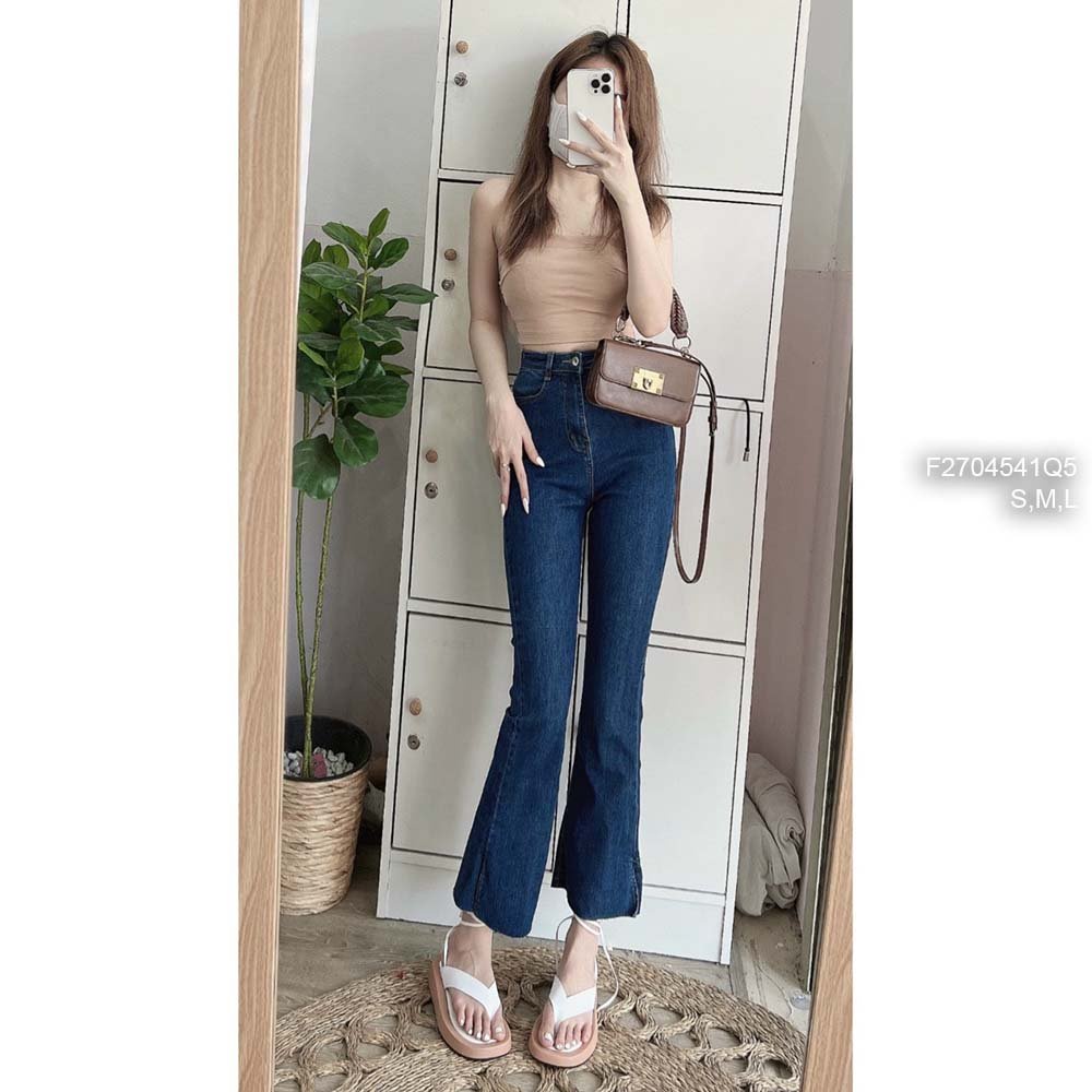 Quần jean dài ống pass lõ 9 tấc xẻ lai lưng cao! .