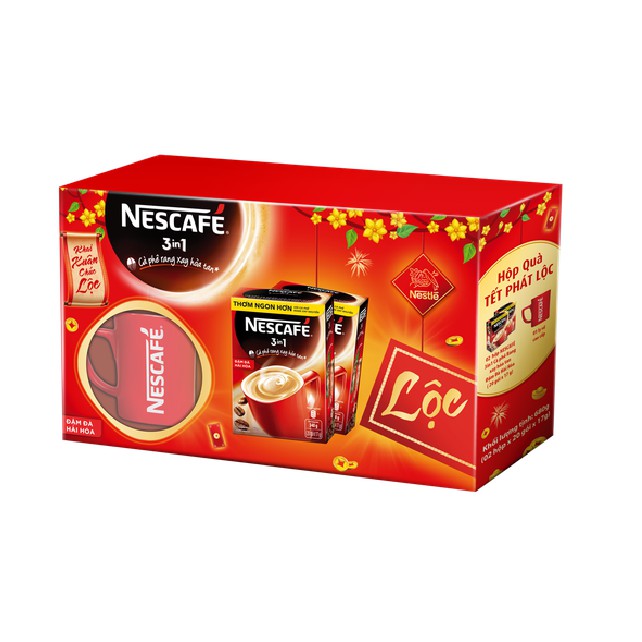 Hộp Quà Tết Nescafe 3in1 Đậm Đà Hài Hòa Kèm Ly Sứ Nescafe (02 hộp x 20 gói x 17g)