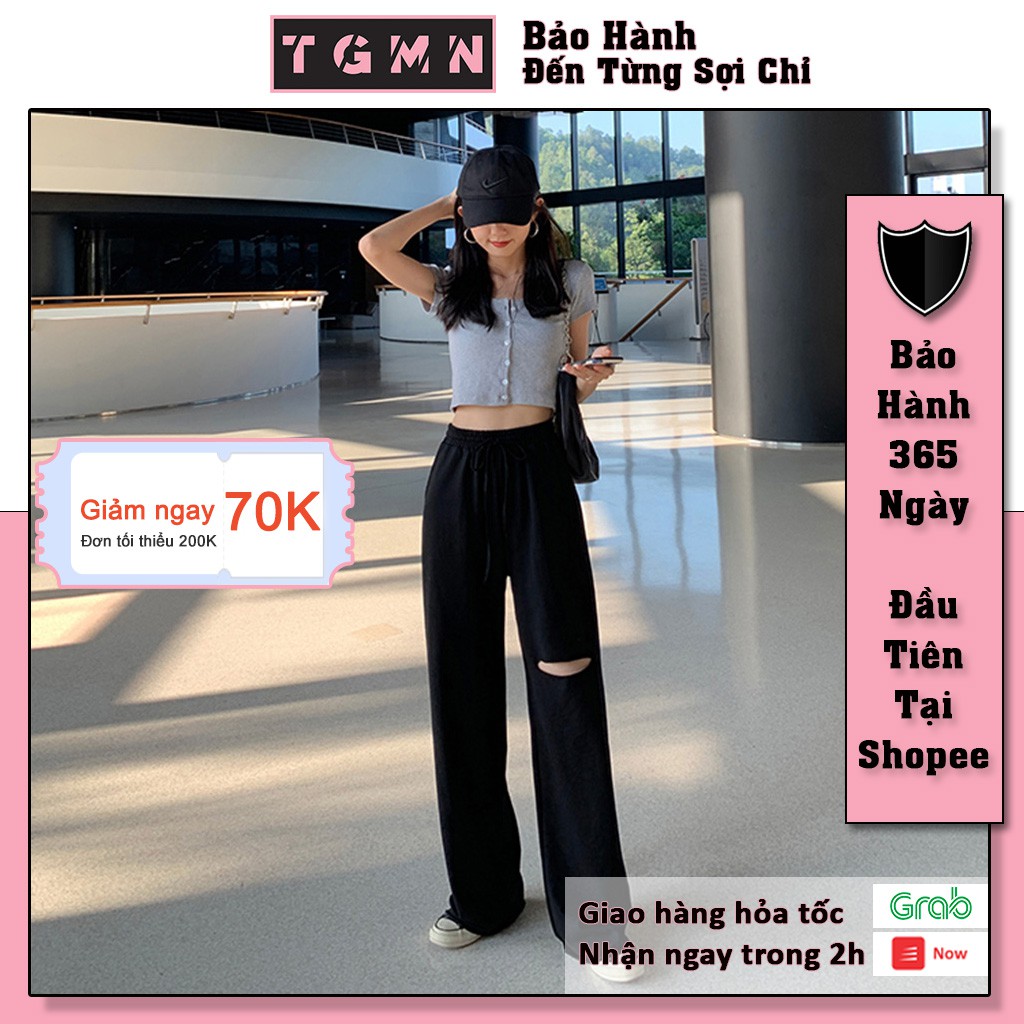 Quần ỐNG RỘNG RÁCH ĐÙI LAI TƯA Ulzzang Unisex TGMN