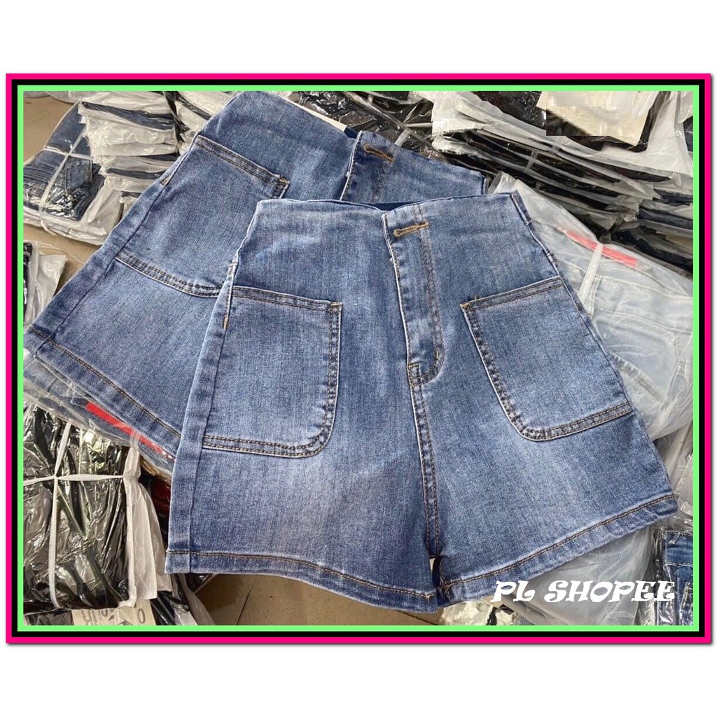 QUẦN short jean nữ PHỐI HAI TÚI BẦU xanh nhạt -1dd28