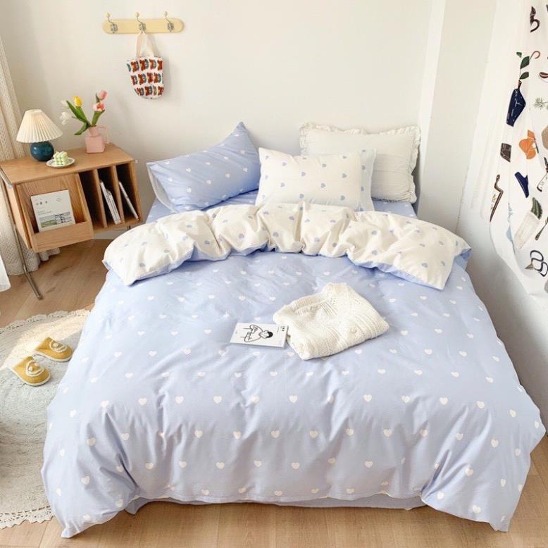 Trọn Bộ 4 Món Chăn Ga Gối Mền-Thương Hiệu 🌸EVILY🌸-Mẫu TIM TRẮNG XANH Siêu Xinh Và Dễ Thương