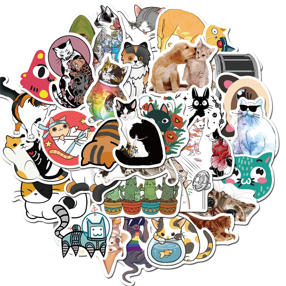 H98 - Sticker Mèo Sinh Động - PVC/ Hình dán Chống nước Mũ bảo hiểm Vali Laptop Điện thoại