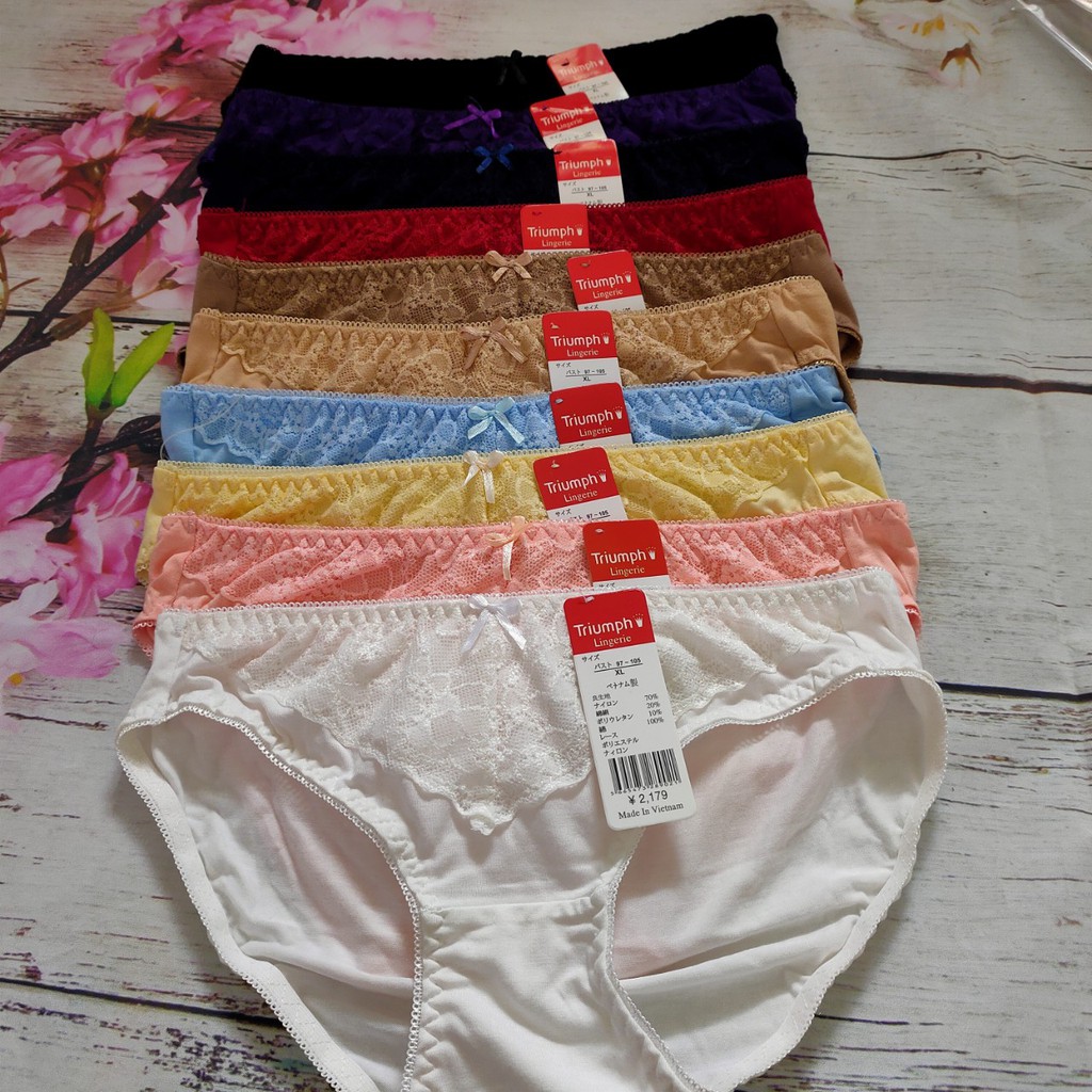 Quần lót nữ, combo 10 quần cotton phối ren không viền ren mông