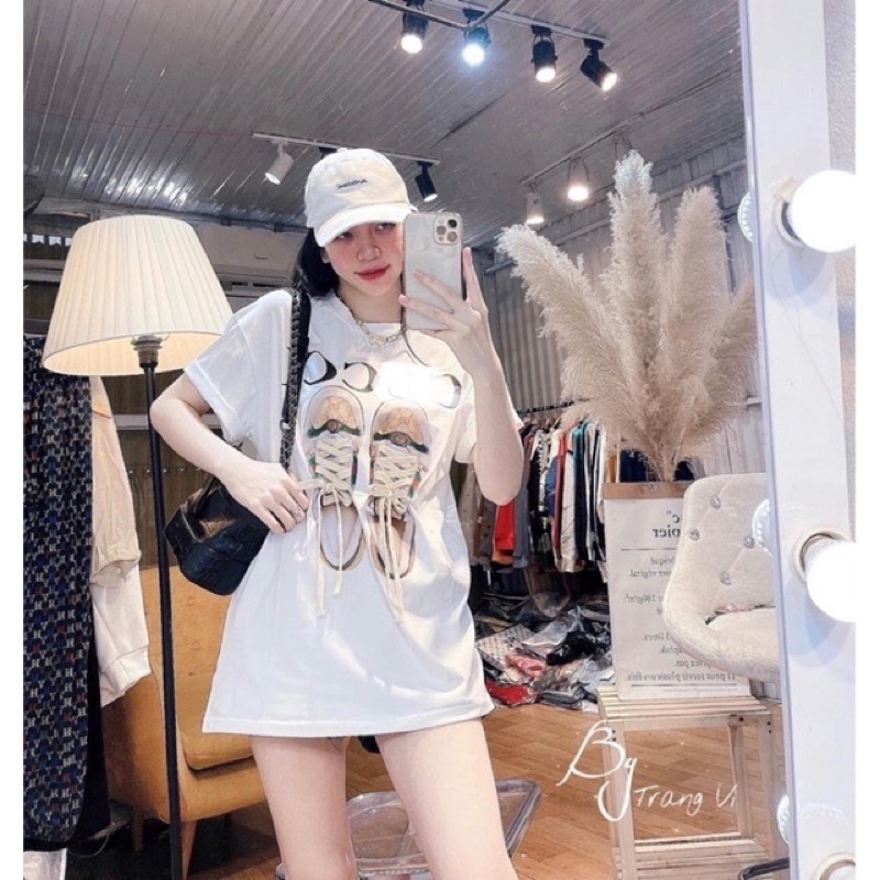 Áo Phông Phom Rộng Dấu Quần In Hình Đôi Giày Áo Thun Tay Lỡ Chất Vải Cotton - Titifa Shop