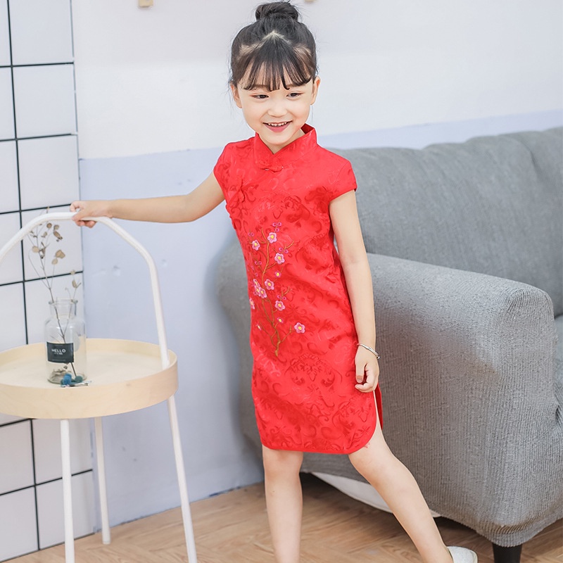 ❈ ❈ ❈ sườn xám Tết Nguyên Đán Sườn xám Váy Hanfu cho bé gái, Váy thêu hoa cho bé gái Trang phục biểu