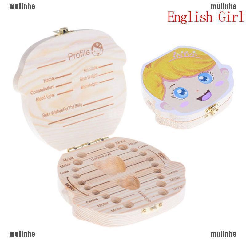 Mul❤ Hộp Gỗ Đựng Răng Sữa Cho Bé Phiên Bản Tiếng Anh / Tây Ban Nha