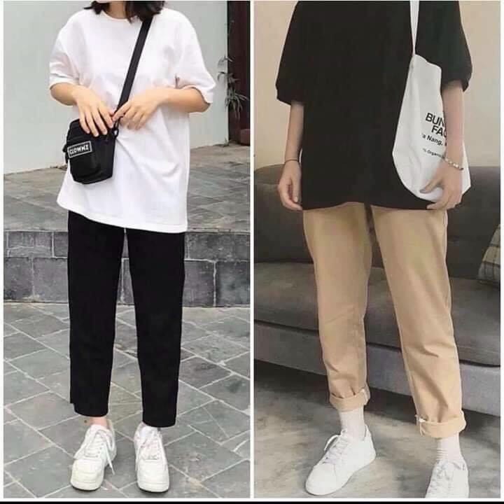 ❤️ GIÁ BÌNH DÂN ❤️ Quần Baggy Nam Nữ KAKI Ống Suông Basic Unisex - Kiểu quần dài ống rộng thun đen và be