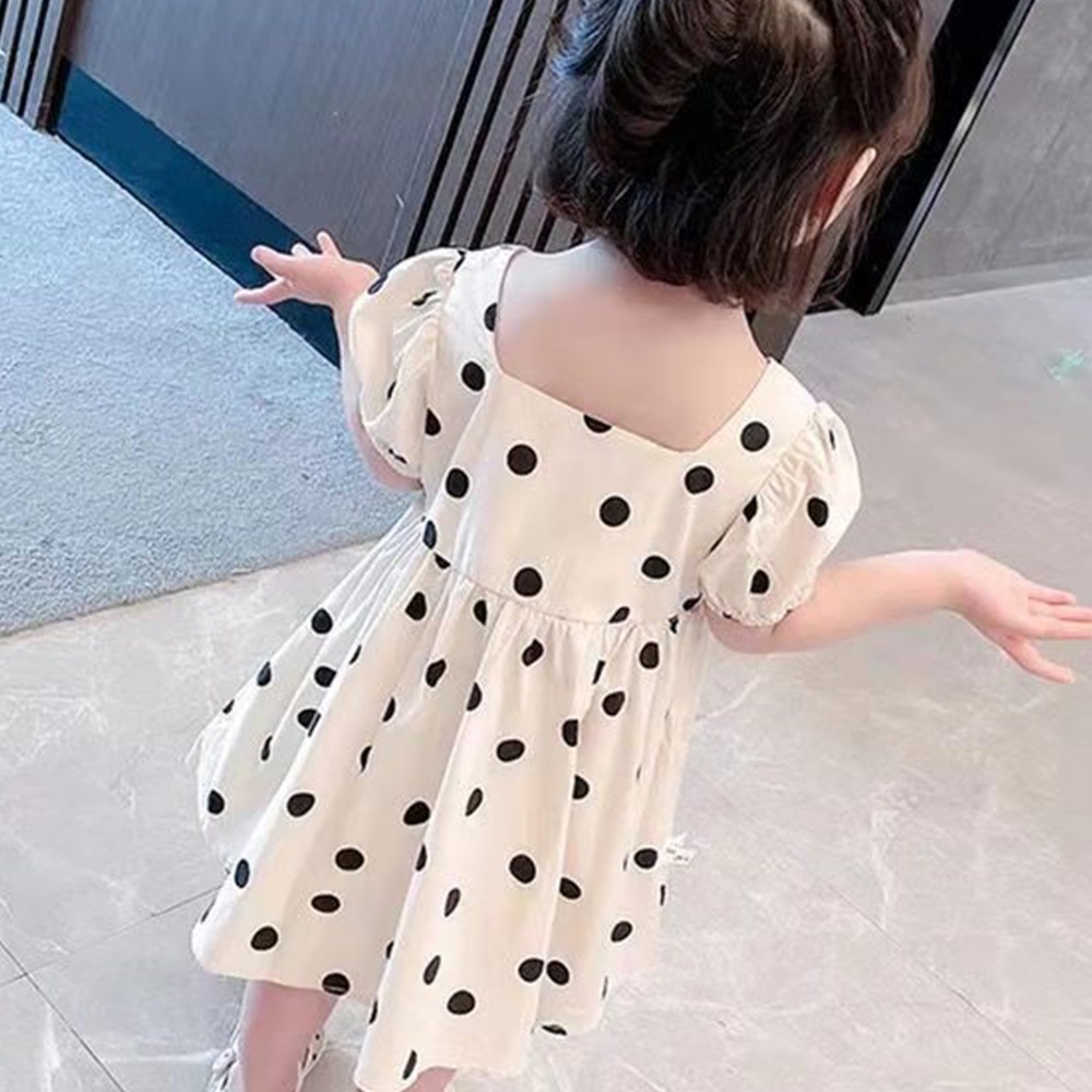 Hàng Có Sẵn Đầm Bé Gái Chấm Bi Tay Ngắn Dự Tiệc Mùa Hè