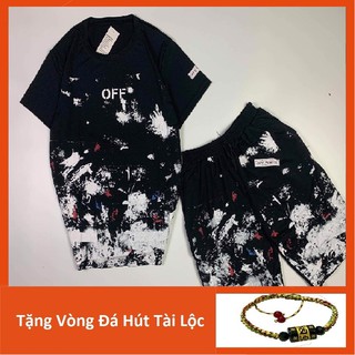 [Siêu hot] Bộ quần áo hè nam Off-White mực nhòe vảy sơn (ảnh thật)
