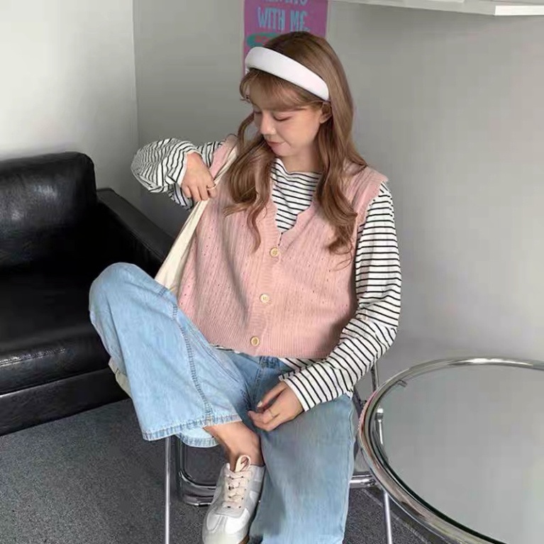 Áo len gile phối bèo lông thỏ viền lượn sóng mix cúc basic tiểu thư điệu đà ONE UNISEX | BigBuy360 - bigbuy360.vn