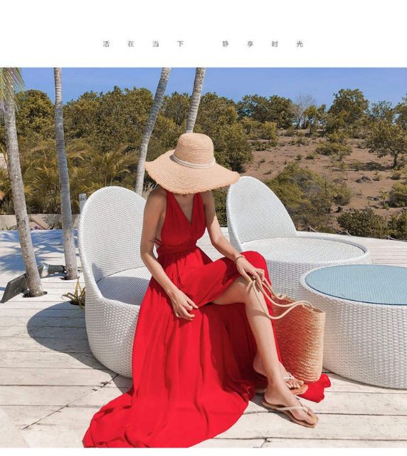 🔴Đầm maxi đỏ đan lưng/ hở lưng xẻ tà đi biển | BigBuy360 - bigbuy360.vn