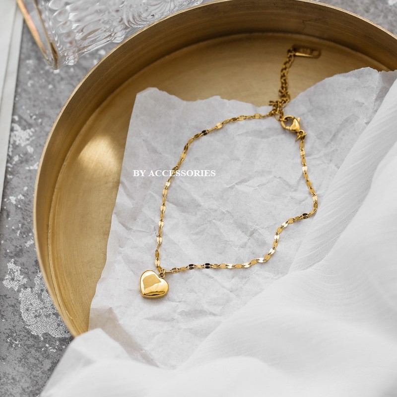 Lắc tay titan xích trái tim đơn giản không gỉ