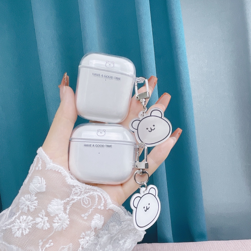 Vỏ Bảo Vệ Hộp Sạc Tai Nghe AirPods3 AirPods3 AirPods2gen Màu Trong Suốt Họa Tiết Đầu Gấu Dễ Thương Ốp